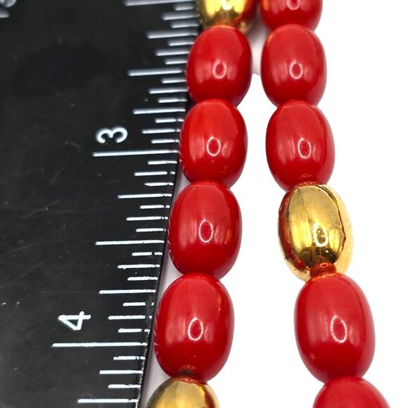 Vintage Napier Necklace Bright Red Gold Tone Oval Shaped Beads 28" L SKU 2258 - Picture 11 of 12
